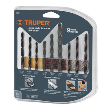 JGO DE 9 BROCAS PARA CONCRETO MADERA Y METAL TRUPER (11339)